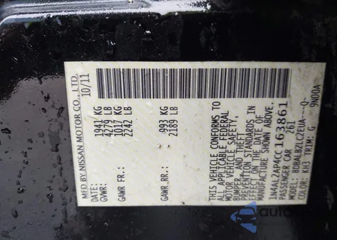 2012 Nissan Altima 2.5 S from USA, damaged, VIN 1N4AL2AP4CC163861